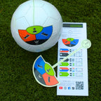 KickMap Trainer applied to a soccer ball with Trainer decal and kick instruction guide